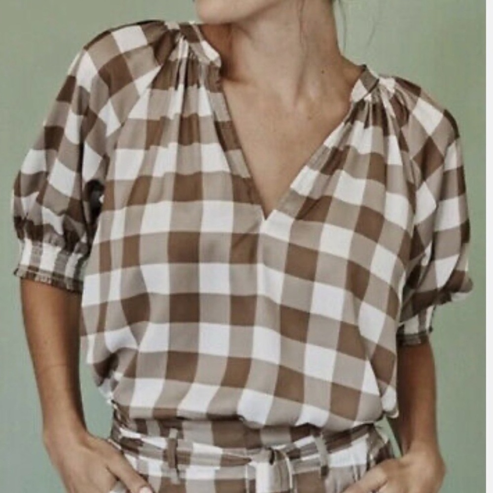 Summersalt Brown and White Checkered Blouse